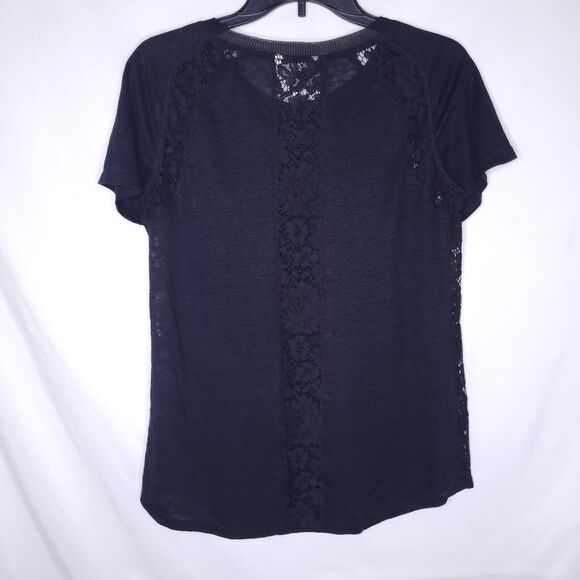 Rebecca Taylor Top Small Black Linen Lace Knit Floral - Picture 6 of 13